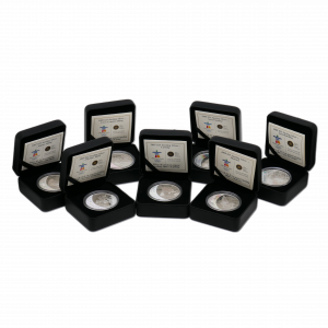 Kanada Vancouver 2010 Olympia Silbermünzen-Set mit sieben 25 Dollars Sterling Silver Münzen in schwarzen Etuis