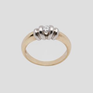 Bicolor Solitär-Ring aus 585 Gold mit Diamant von ca. 4 mm