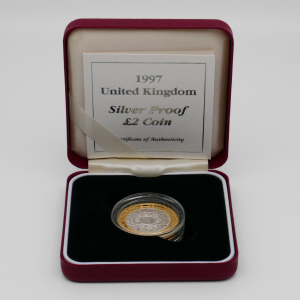 1997 United Kingdom Silver Proof £2 Coin im roten Royal Mint Etui mit Zertifikat