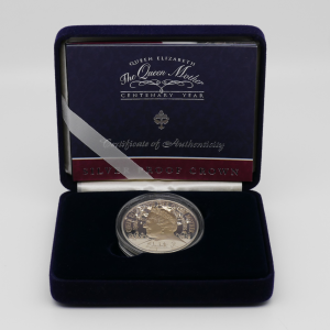 Five Pounds Silver Proof Crown Queen Elizabeth The Queen Mother mit Zertifikat