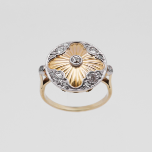 Freigestellte Frontansicht eines Bicolor Diamant-Rings aus Gold