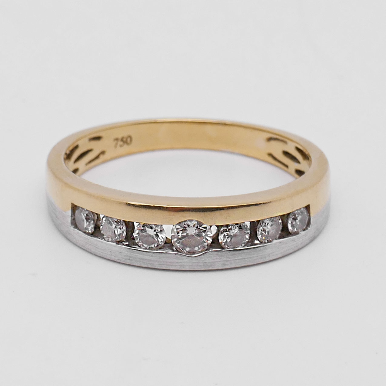 18 Karat Bicolor Goldring mit Diamanten und Punze 750