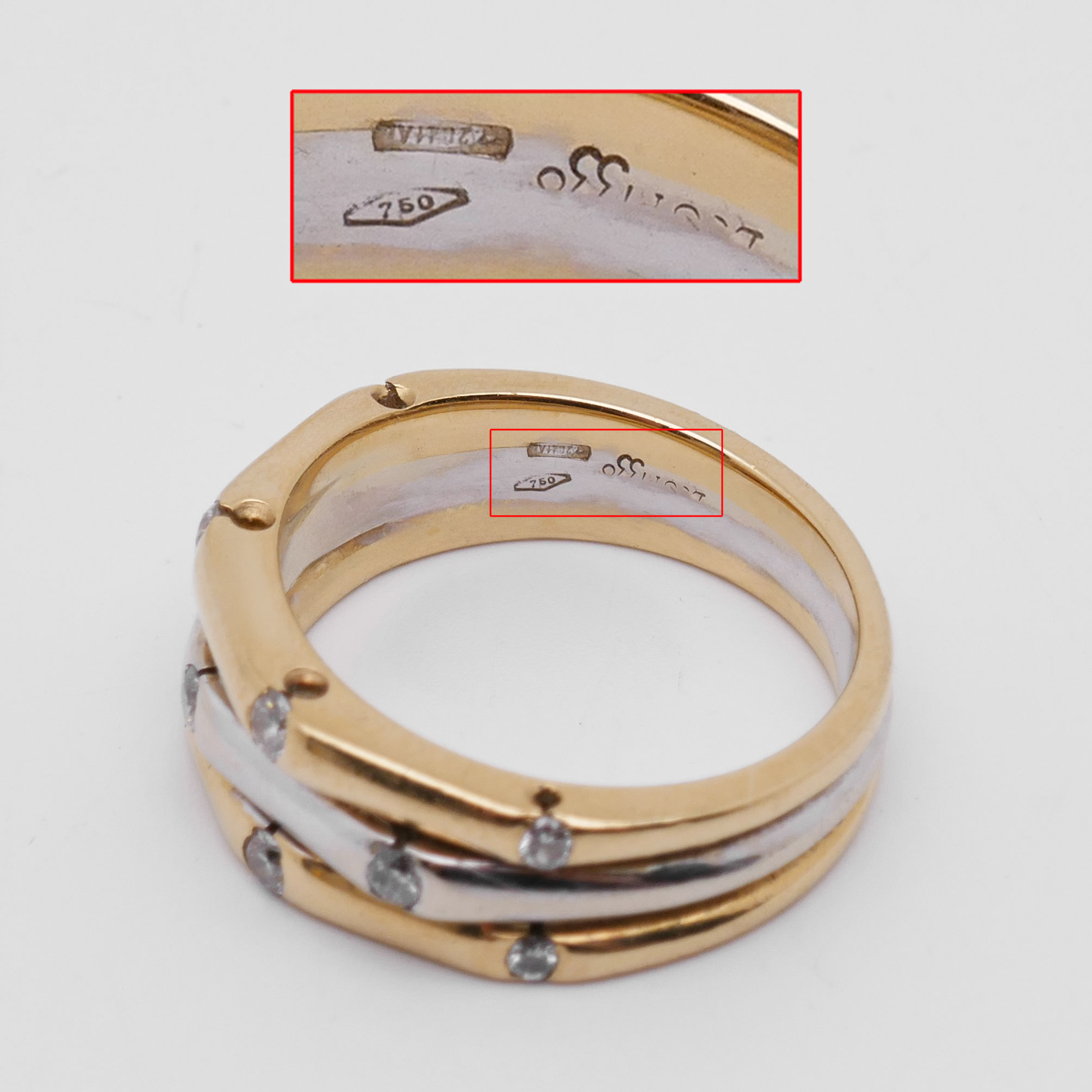 Schrägansicht eines Bicolor Diamantrings aus 750 Gold
