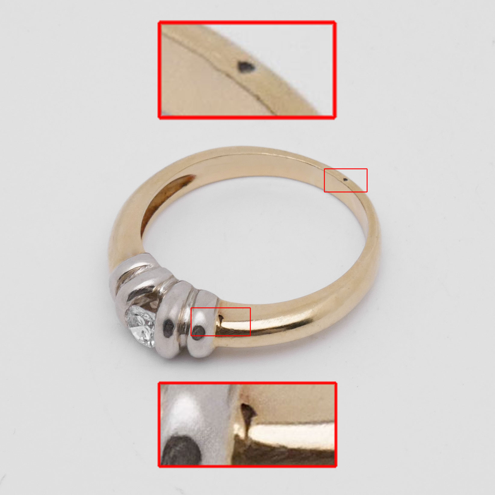 Zwei kleine Öffnungen an der Ringschiene des Bicolor Goldrings