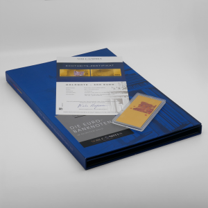 Noble Notes Goldnote 500 Euro mit Echtheitszertifikat auf blauem Sammelalbum